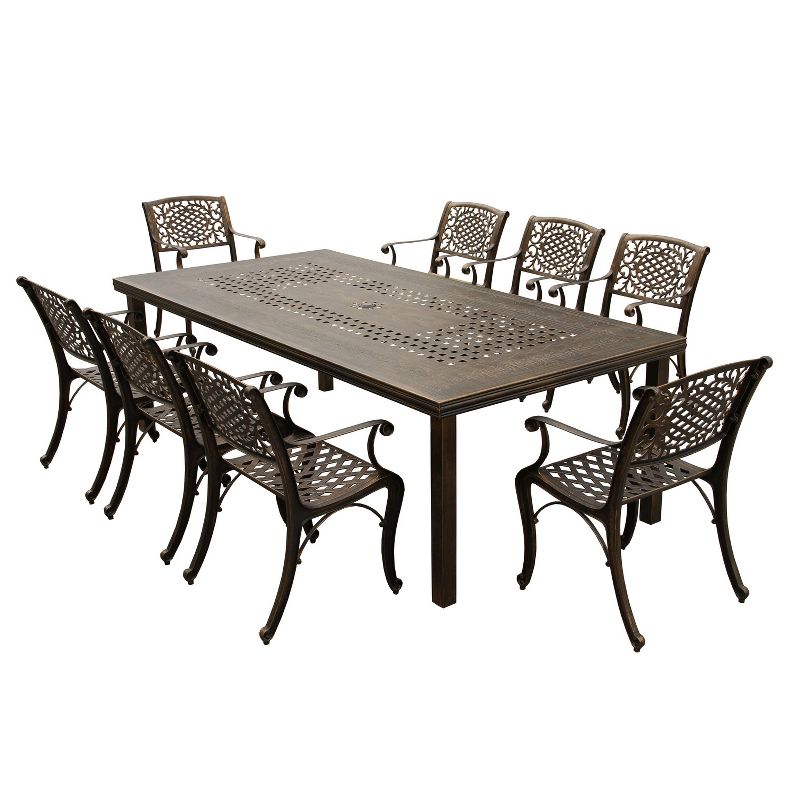 95&#34; Rectangular Modern Outdoor Dining Set, UV-Resistant Aluminum, 8 Arm Chairs, Bronze Finish - Oakland Living, 1 of 10