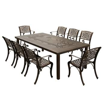95" Rectangular Modern Outdoor Dining Set, UV-Resistant Aluminum, 8 Arm Chairs, Bronze Finish - Oakland Living