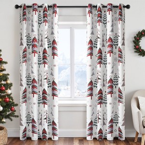 White Grommet Blackout Curtains,Holiday and Party Decorations Christmas Drapes, Window Curtains with Christmas Tree and Snowflake Print, Set of 2 - 1 of 4