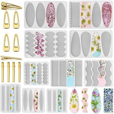 JDICTION Deep Hair Clip Silicone Molds with Accessories, Thick Hairpin Molds for Epoxy Resin Casting, UV Resin Jewelry Making Kit