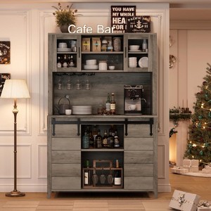 70'' Tall Farmhouse Coffee Bar Cabinet with Sliding Barn Door, Tall Sideboard Buffet with Glass Holder, Wine Bar Cabinet for Dining Room, Home Bar - 1 of 4