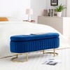 Vynxaria 50" Blue Velvet Oval Bench - Chic Ottomans and Benches with Modern Storage Solution - 2 of 4