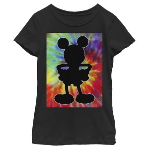 Girl's Disney Mickey Mouse Retro Tie-Dye Silhouette T-Shirt - 1 of 4