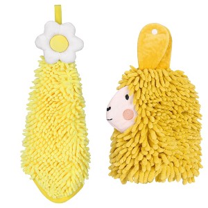 REGALWOVEN Soft Absorbent Flower Pattern and Sheep Pattern Chenille Hand Towel with Loop 6" x 15"/7" x 11" 2 Pcs - 1 of 4