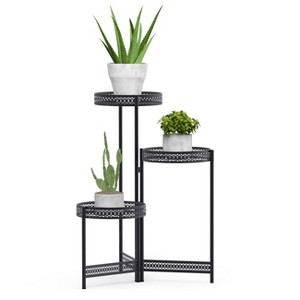 Artloge 3/4 Tier Heavy Duty Iron Plant Stand Folding Flower Pot Display Holder Vintage Corner Metal Rack with Round Tray for Home Indoor Outdoor Decor - 1 of 4