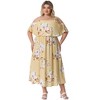 Agnes Orinda Women's Plus Size Floral Cold Shoulder Square Neck Adjustable Strap Ruffle Maxi Sundress - 3 of 4