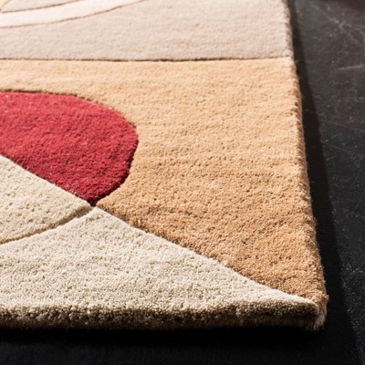 Beige and Multicolor Handmade Wool Abstract Area Rug