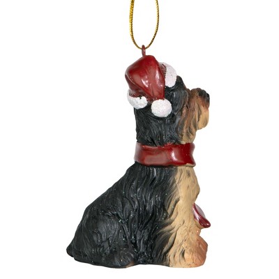 Festive Yorkshire Terrier Resin Holiday Ornament with Santa Hat and Scarf