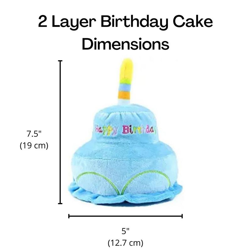 Midlee Birthday Cake Dog Toy- Blue 2 Layer Plush Squeaker Pet Boy Gift, 4 of 5