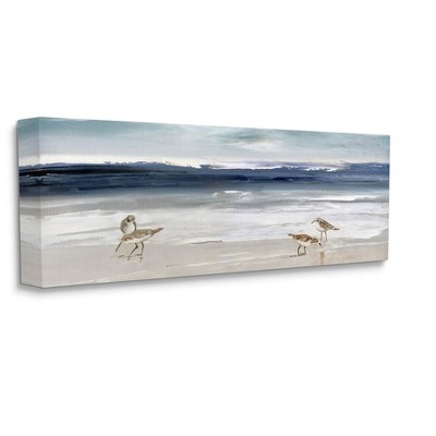 Sandpipers Grazing Sea Shore Beige Canvas Landscape Art