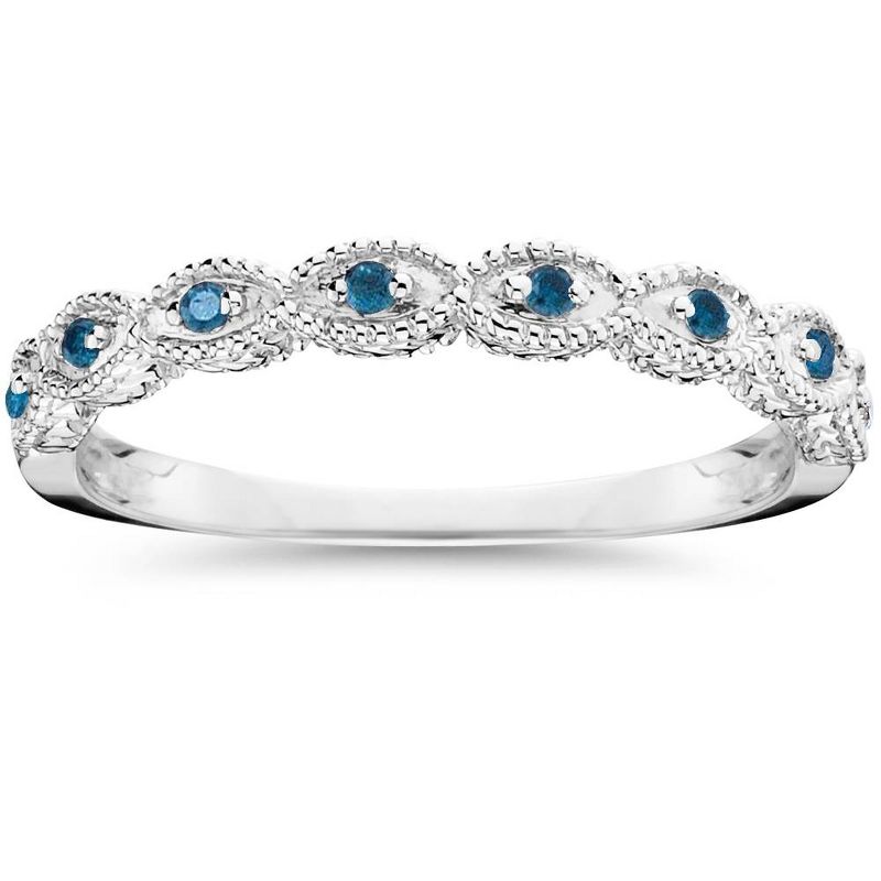 Pompeii3 1/10 cttw Vintage Blue Diamond Wedding Ring 14K White Gold, 1 of 4