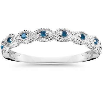 Pompeii3 1/10 cttw Vintage Blue Diamond Wedding Ring 14K White Gold