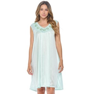 Casual Nights Women's Sleeveless Flower Satin Nightgown - 1 of 4