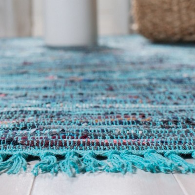 Whimsical Blue Multi Handwoven Wool-Cotton Blend 5' x 8' Area Rug