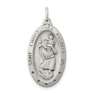 Black Bow Jewelry Sterling Silver Oval St. Christopher Medal Pendant - 1 of 4