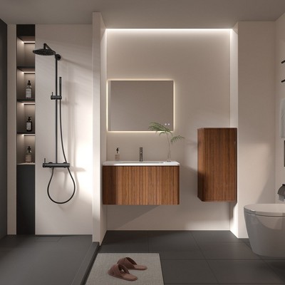Floating Side Cabinet Wall-mounted Cabinet Space Saver Storage Cabinet With 2 Door And 3 Layers Shelves Engineered Wood Cupboard