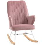 HOMCOM Accent Rocking Chairs, Upholstered Nursery Glider Rocker, Modern Armchair, Wingback Chair for Living Room and Bedroom, Pink
