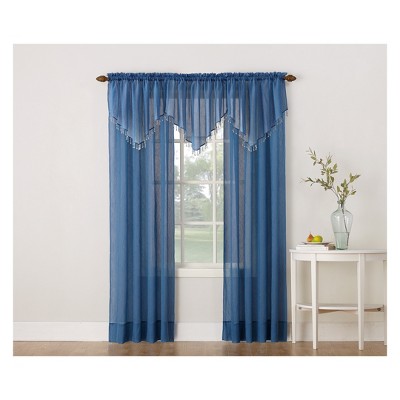 Blue Crushed Voile Beaded Rod Pocket Valance