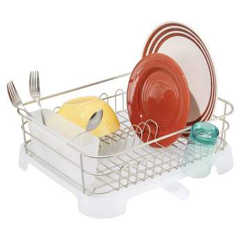 mDesign Kitchen Counter Dish Drying Rack & Microfiber Mat, Set of