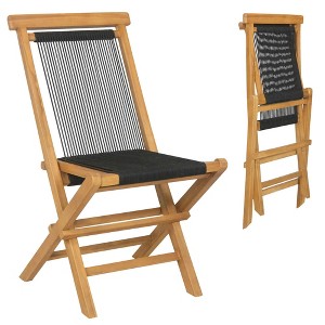 Costway 2/4 PCS Patio Folding Chairs with Woven Rope Seat & Back Indonesia Teak Wood for Porch Natural&Black - 1 of 4