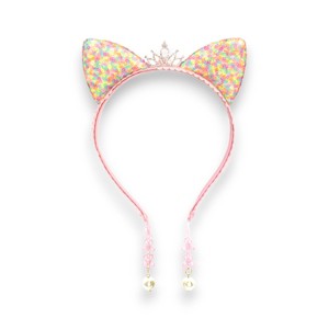 Summer Crystal - Small Sequin Cat Ears Headband with Pearl Earring Pendants - 1 Pack - 1 of 4