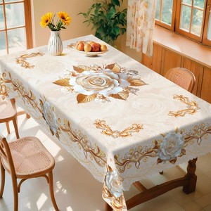 LOVEVOOK Floral Rectangular Tablecloth, Washable Seasonal Round Floral Table Cover for Party Picnic Dinner Decor - 1 of 4