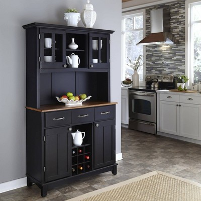 Black and Oak Wood 47" China Cabinet with Plexiglass Doors