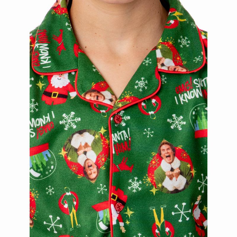 Elf The Movie Boys' Film OMG! Santa! I Know Him! Button Sleep Pajama Set Green, 3 of 4