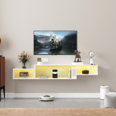 Syemin TV Stands and Consoles Fashion Wall Mounted Floating TV Stand for 50 Inch TV for Living Room Bedroom, White, 65.35"*9.06"*11.02"