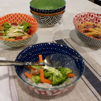 32oz Multicolor Porcelain Bohemian Dinner Bowls Set of 6