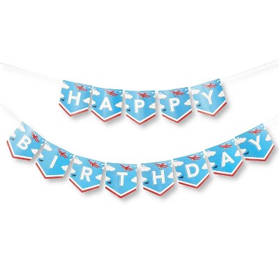 5.5 x 6" 1 Pack Airplane Happy Birthday Party Banner Garland Decorations for Kids Party Supplies Favors, with 12 Flags Each