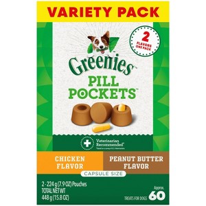Greenies Pill Pockets Capsule Size Chicken and Peanut Butter Flavor Variety Pack Adult Chewy Dog Treat - 15.8oz - 1 of 4