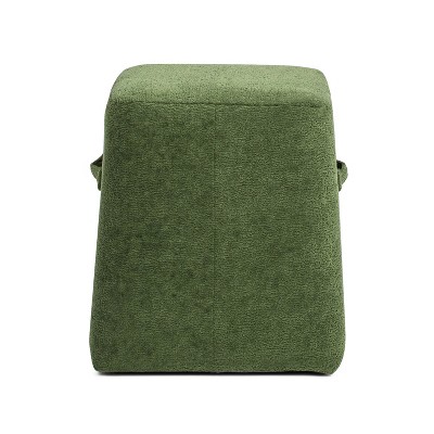 Moss Green Fleeced Teddy Upholstered Footstool with Pinewood Frame