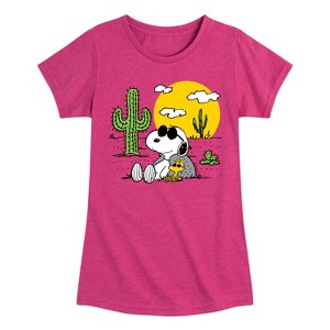 Girls' - Peanuts - Snoopy & Woodstock Fitted Short Sleeve Graphic T-Shirt - 1 of 4