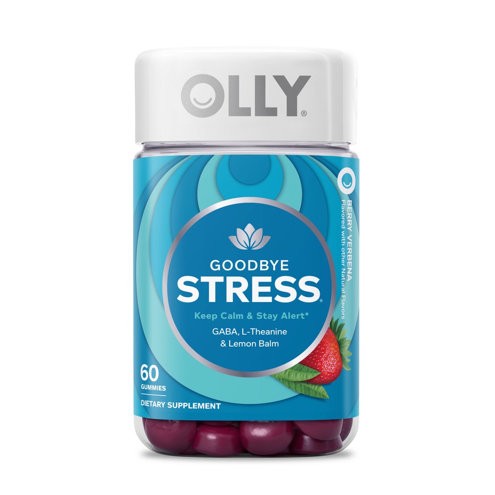OLLY Goodbye Stress Gummies with GABA, L-Theanine & Lemon Balm - Berry Verbena - 60ct: Gluten-Free Supplement