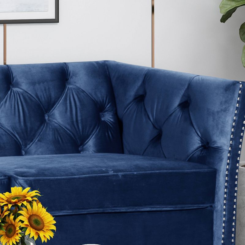 Chatwin Contemporary Tufted Velvet Sofa Dark Blue - Christopher Knight Home, 4 of 7