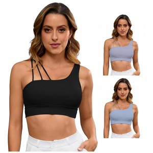 INSPIRE CHIC 3 Packs Women's Yoga Bra Workout Tops for Women Thin Straps Asymmetrical Sports Bra - 1 of 4