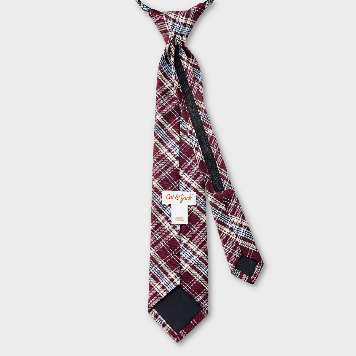 Boys' Woven Plaid Zip Necktie - Cat & Jack™ Maroon - thumbnail 5