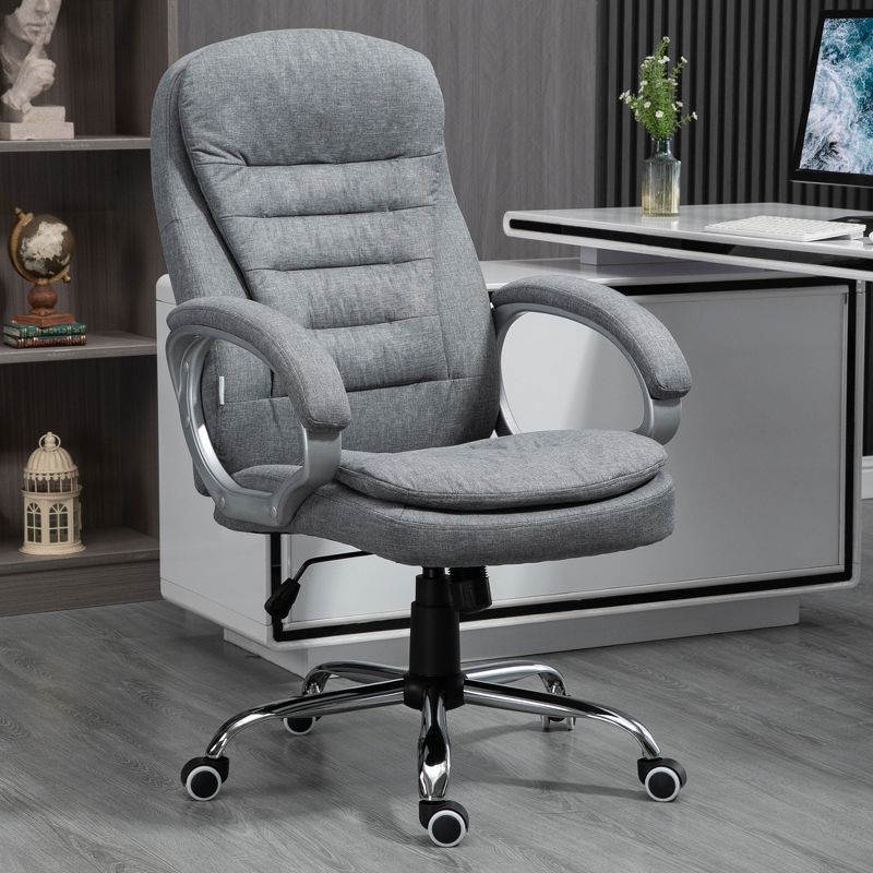 Vinsetto High Back Home Office Chair Executive Computer Chair with Adjustable Height, Upholstered Thick Padding Headrest and Armrest - Grey, 3 of 9