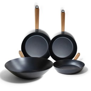 Alva Forest 4-Piece Professional Carbon Steel Cookware Set Pre-Seasoned Non-Toxic Frying Pans & Wok Chemical-Free All Stovetop Compatible Fast-Heating - 1 of 4