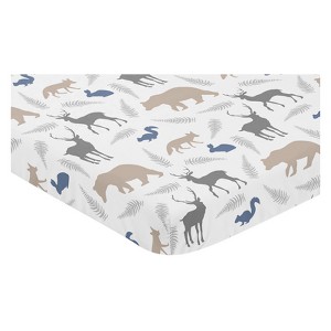 Sweet Jojo Designs Mini Fitted Sheet - Woodland Animals, Blue