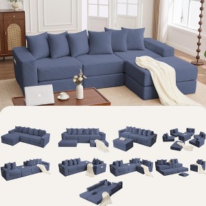 L-Shaped Sectional Sofas£¬Corner Couch & Floor Sleeper, No Assembly, Side Pocket, 6 Pillows, DIY Modular Sofa for Living Room, Apartment, Office - 1 of 4
