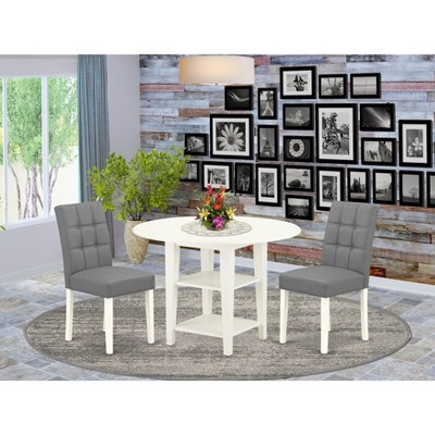 East West Furniture PSNA3-SBR-C 3 PcRectangular Kitchen Table having 12in Leaf and 2Fabric Dinette Chairs in Saddle Brown .
