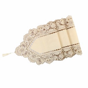 PiccoCasa Polyester Tablecloth Tassel Flower Embroidery Decor Table Runner Cloth Beige Rose 15.75"x59.06"  1 Pc - 1 of 4