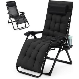 Lounge Chair Supports 440 lbs, Adjustable Folding Recliner Chair with Removable Cushion, Cup Holder, Headrest, Indoor Outdoor Use - 1 of 4