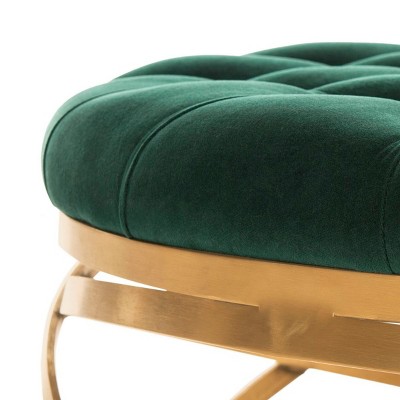 Emerald Green Tufted Velvet Round Cocktail Ottoman with Gold Metal Legs
