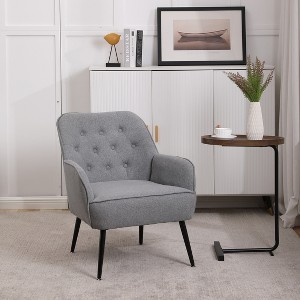 Modern Linen Upholstered Armchair With Metal Legs - ModernLuxe - 1 of 4