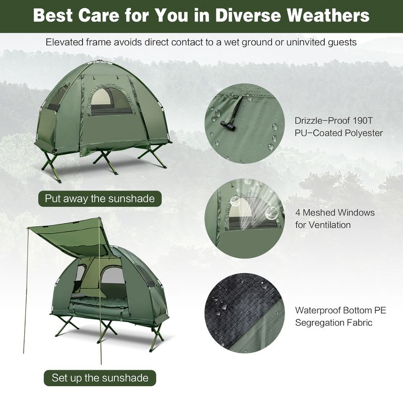 Costway 1-Person Compact Portable Pop-Up Tent/Camping Cot w/ Air Mattress & Sleeping Bag, 4 of 11