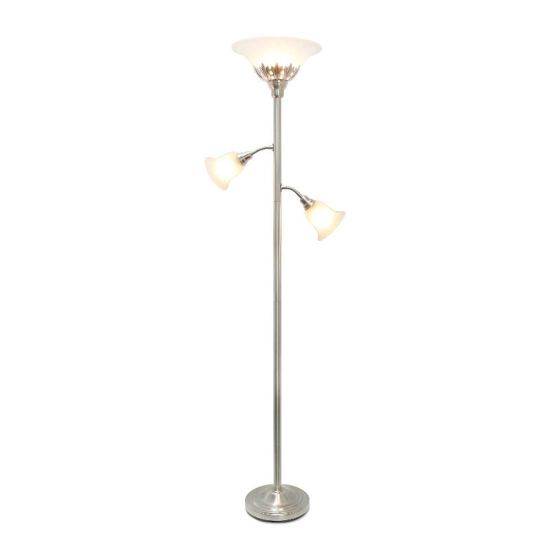 Torchiere Floor Lamp with 2 Reading Lights and Scalloped Glass Shades - Lalia Home, 3 of 10