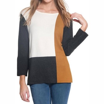 Women's 3/4 Sleeve Jewel Neck Color Block Solid Sweater - Multiples